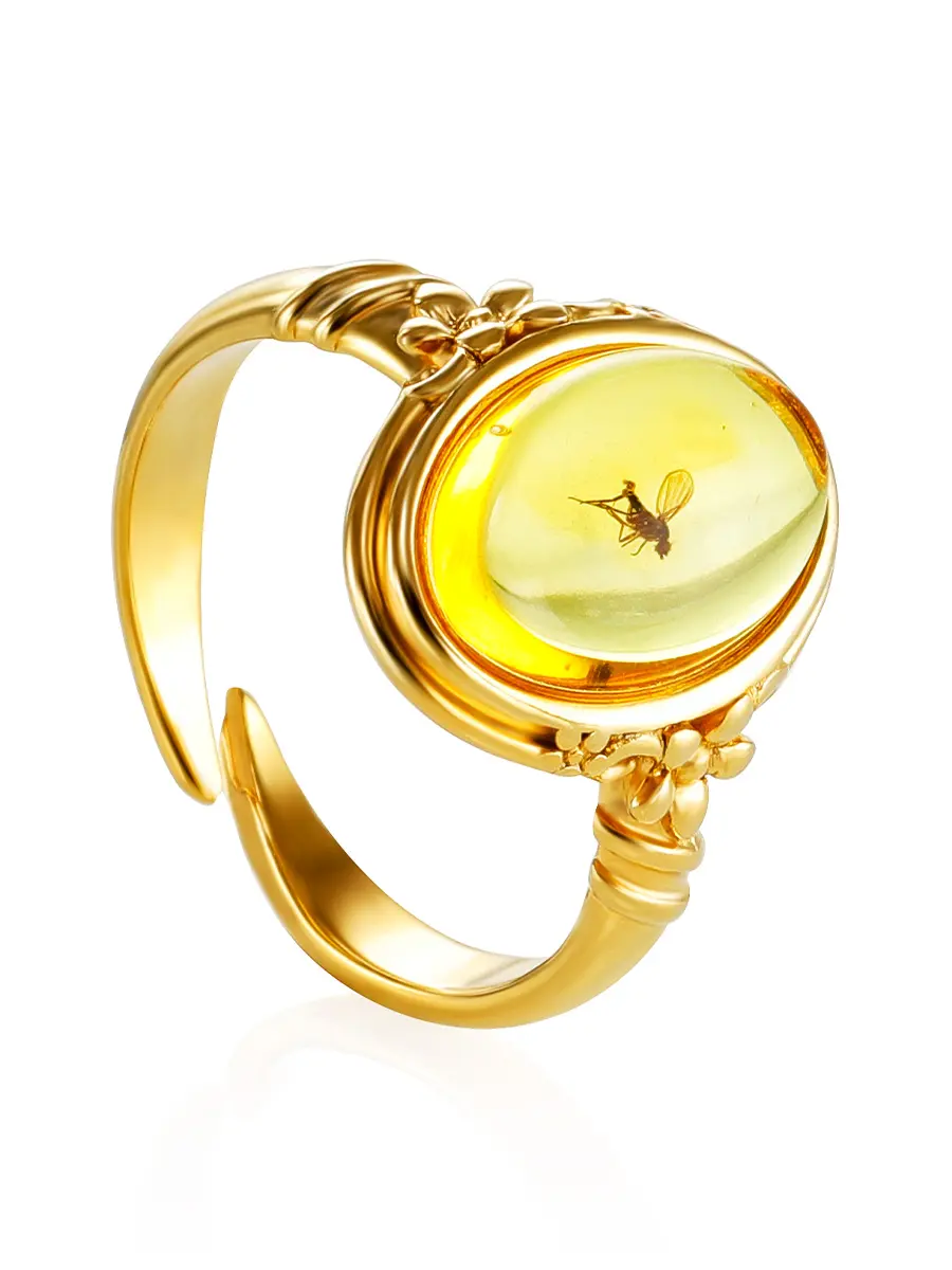 картинка Оригинальное позолоченное кольцо с включением мушки в онлайн магазине