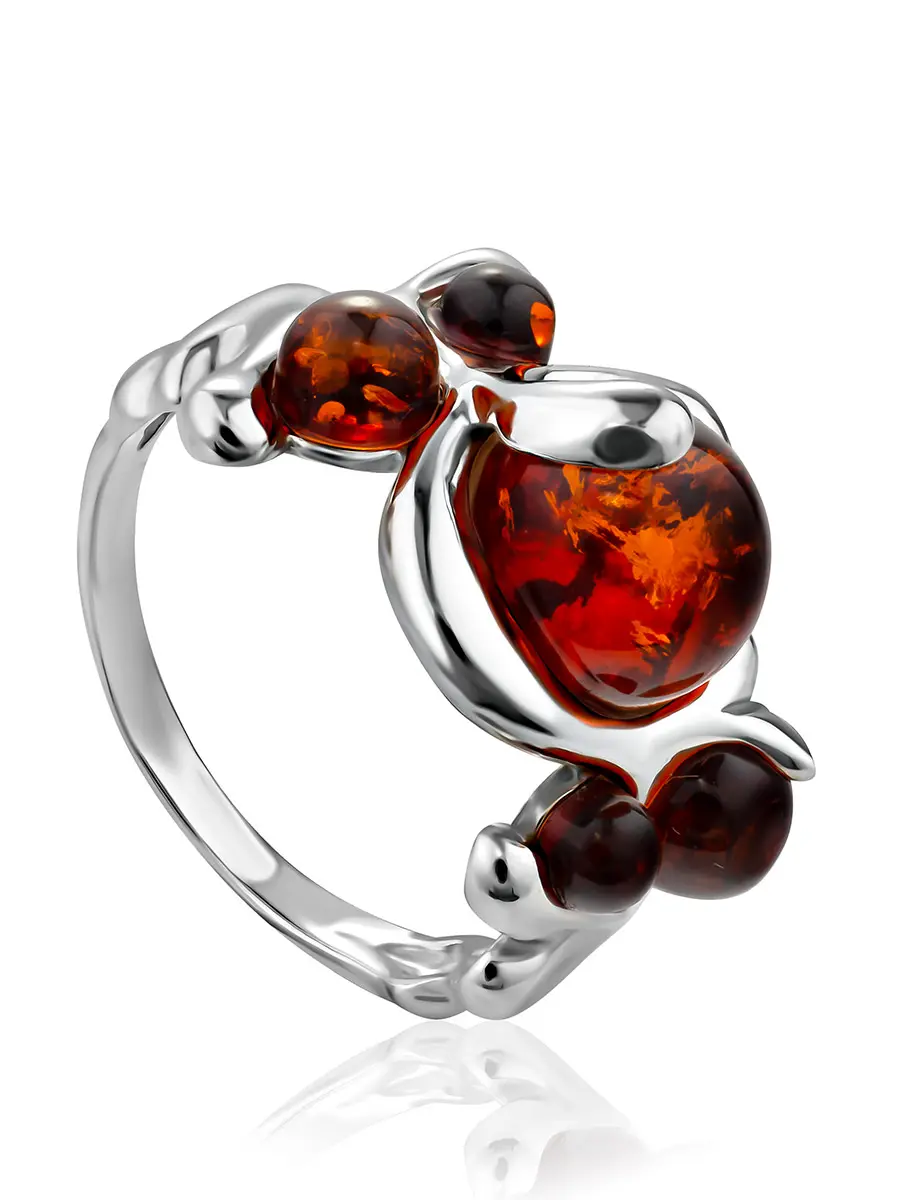 картинка Очаровательное кольцо «Ариэль», украшенное натуральным коньячным янтарём в онлайн магазине