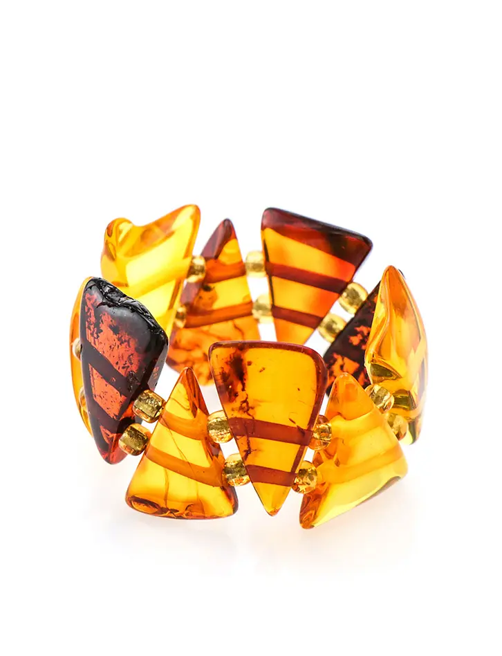 картинка Кольцо на резинке «Треугольники дикие» из натурального балтийского янтаря в онлайн магазине