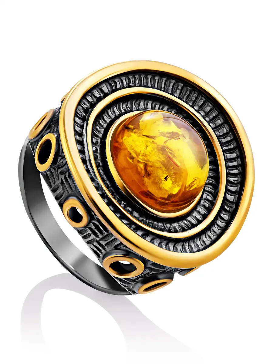 картинка Роскошное крупное кольцо из золотистого янтаря «Стаккато» в онлайн магазине