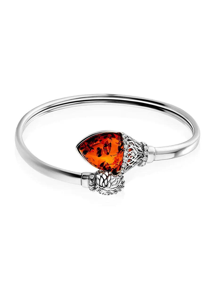 картинка Яркий браслет-змейка с коньячным янтарём и кристаллами «Анбарин» в онлайн магазине