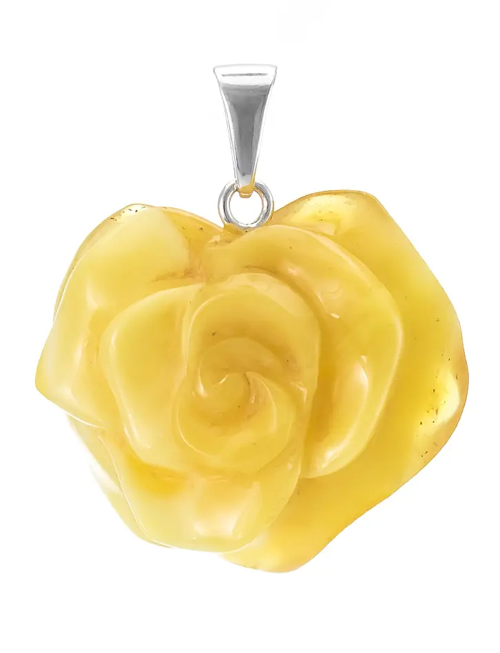 картинка Кулон-резьба из натурального медового янтаря «Солнечная роза» в онлайн магазине
