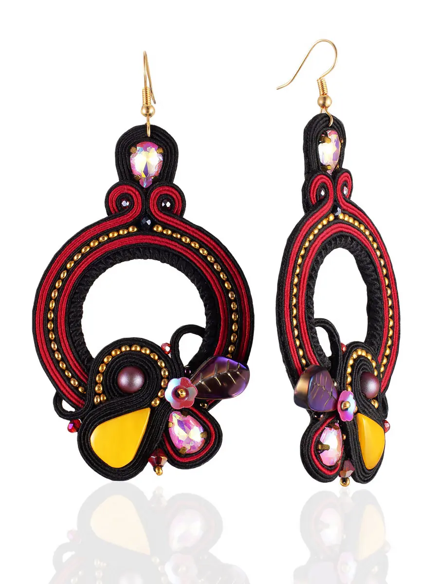 картинка Крупные серьги, украшенные янтарём и кристаллами «Индия» в онлайн магазине