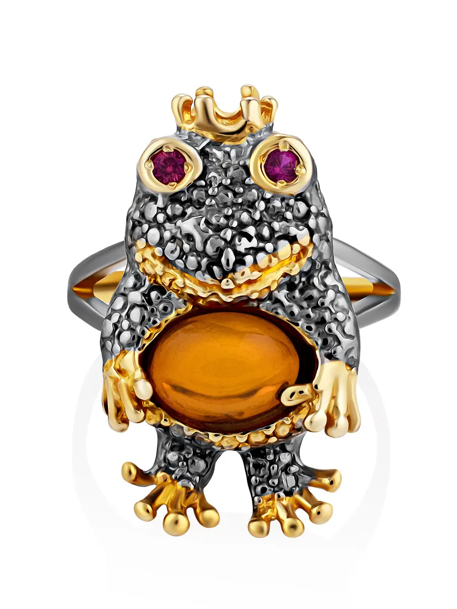 картинка Яркое и оригинальное кольцо «Царевна-лягушка» из янтаря в онлайн магазине