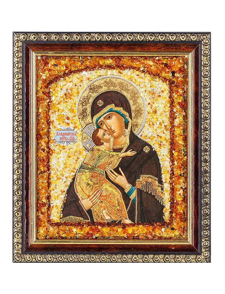 картинка «Владимирская Богоматерь». Икона, украшенная натуральным янтарём в онлайн магазине