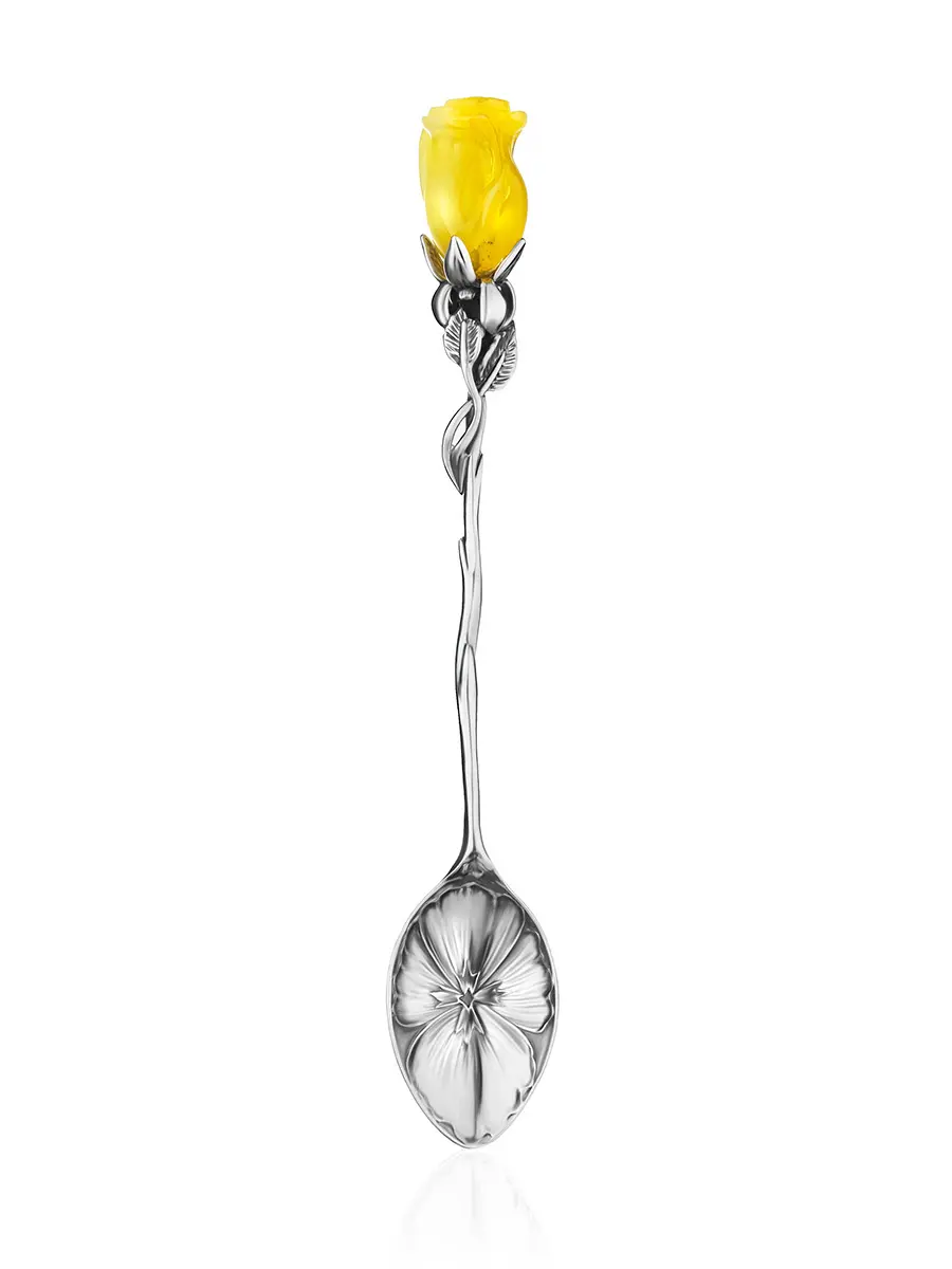 картинка Изящная чайная ложечка с натуральным балтийским янтарём «Роза» в онлайн магазине