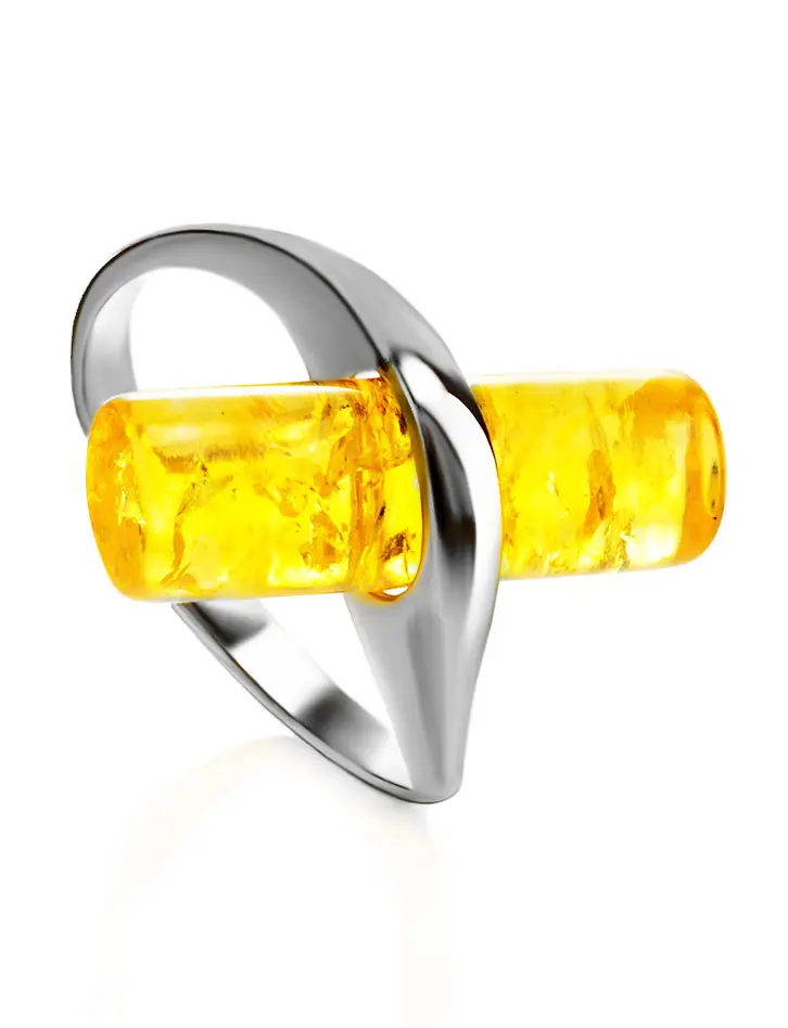 картинка Необычное кольцо с цилиндрической вставкой из янтаря «Скандинавия» в онлайн магазине