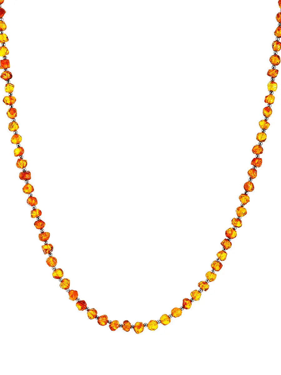 картинка Нежные бусы из натурального «кусаного» янтаря чайного оттенка в онлайн магазине