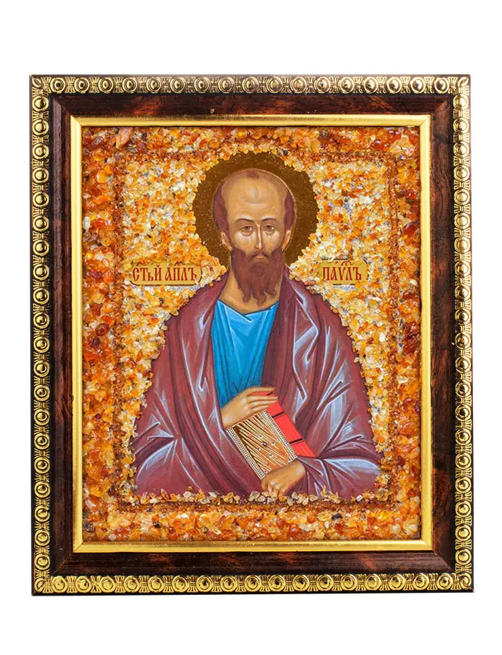 картинка Икона с натуральным янтарём «Святой апостол Павел» в онлайн магазине