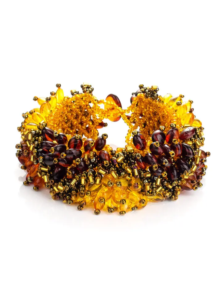 картинка Нарядный эффектный браслет из натурального янтаря разных цветов «Лукоморье» в онлайн магазине