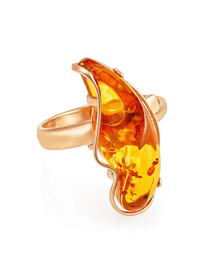 картинка Изысканное золотое кольцо «Риальто» с натуральным золотистым янтарём в онлайн магазине