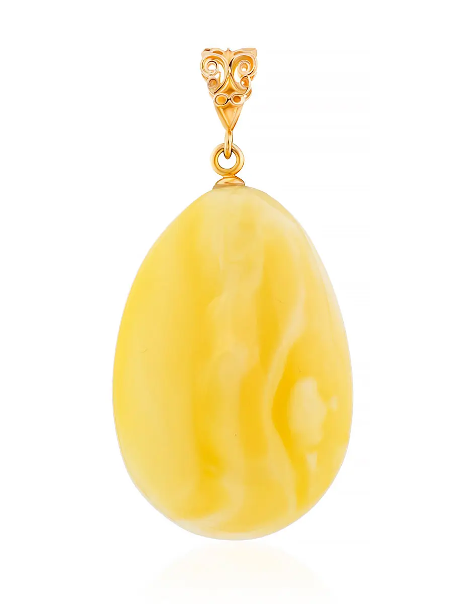 картинка Кулон из натурального текстурного медового янтаря в золоте в онлайн магазине