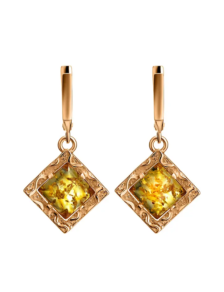 картинка Изящные нарядные серьги из золотистого янтаря в позолоченном серебре «Авангард» в онлайн магазине
