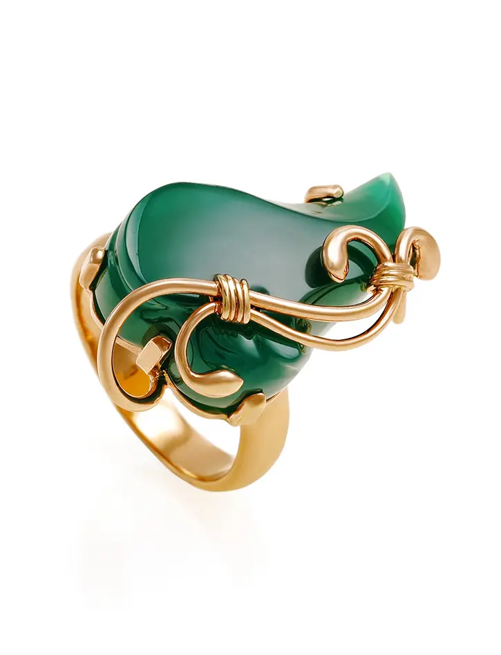 картинка Изысканное кольцо из позолоченного серебра с бирюзовым ониксом «Серенада» в онлайн магазине