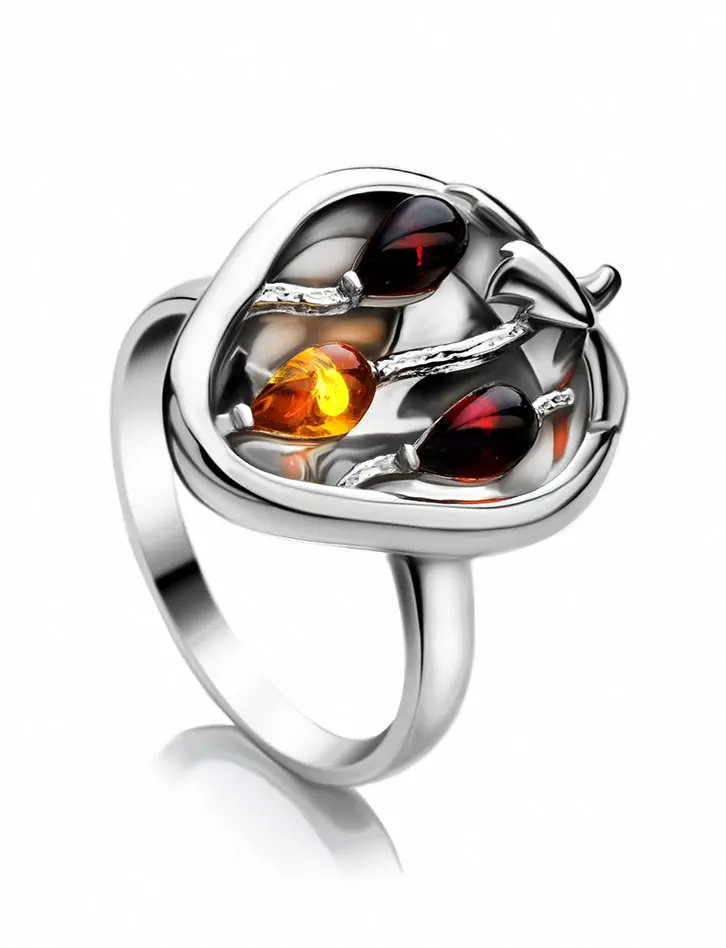 картинка Необычное кольцо из серебра и натурального янтаря «Конфитюр» в онлайн магазине