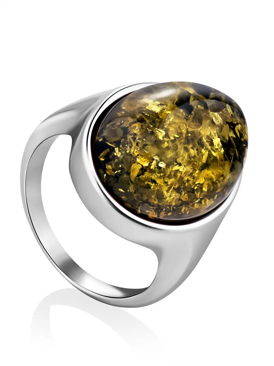 картинка Овальное кольцо «Годжи крупное» с натуральным зелёным янтарём в онлайн магазине