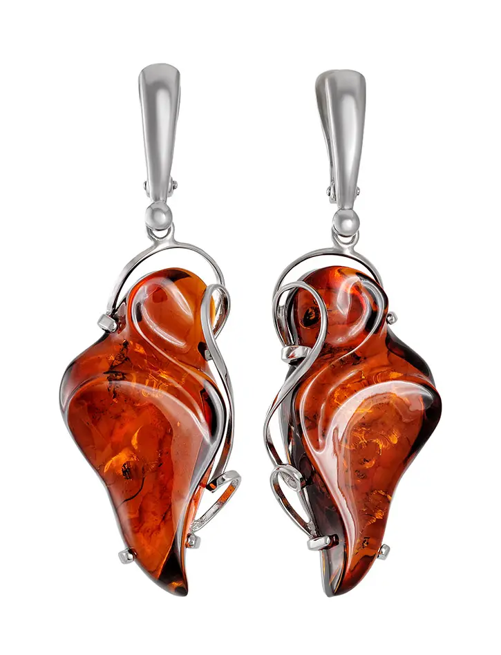картинка Изящные серьги со сверкающим янтарем вишнёвого цвета «Риальто» в онлайн магазине