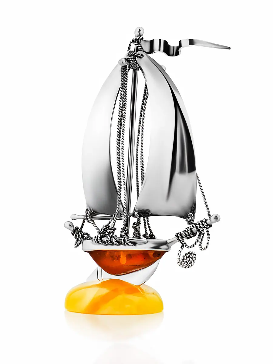 картинка Сувенирный кораблик из серебра и натурального янтаря в онлайн магазине