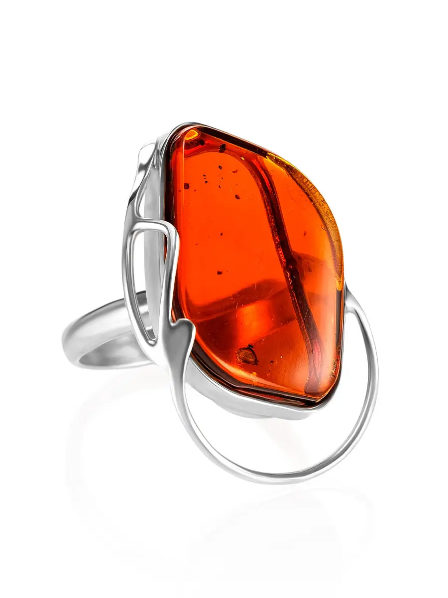 картинка Ажурное кольцо с цельным янтарём ярко-коньячного цвета «Маньяна» в онлайн магазине