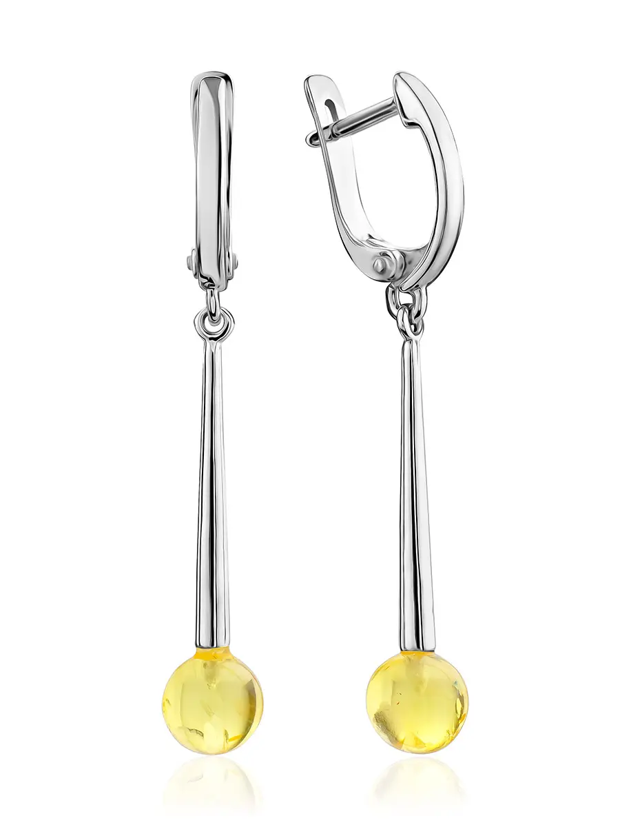 картинка Удлинённые серьги «Олимпия» с натуральным лимонным янтарём в онлайн магазине