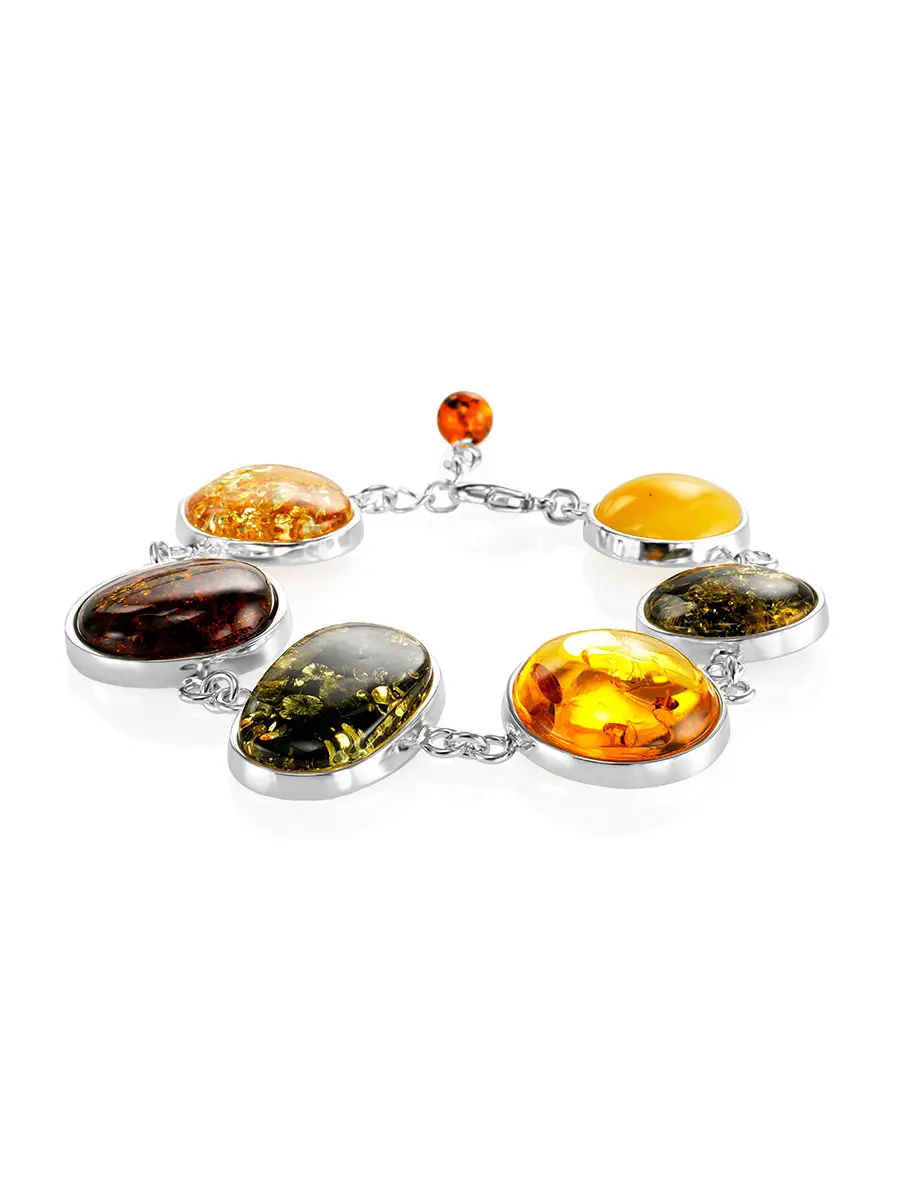 картинка Стильный браслет «Глянец» из натурального янтаря разных оттенков в онлайн магазине
