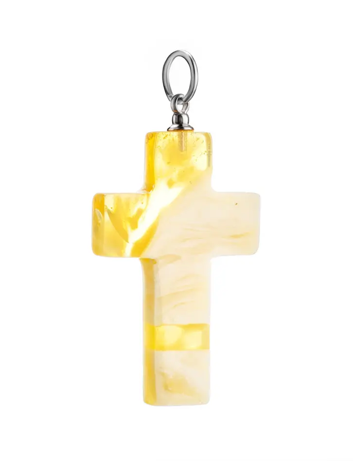 картинка Нательный крестик из натурального янтаря с красивой пейзажной текстурой в онлайн магазине
