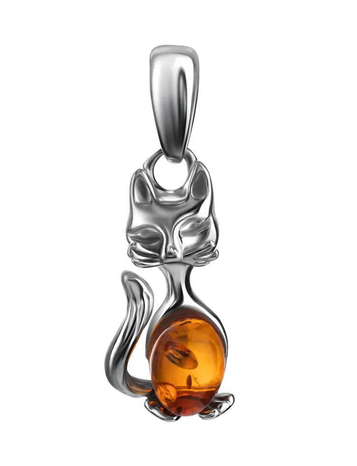 картинка Изящный кулон с натуральным коньячным янтарём  «Котопёс. Кошечка» в онлайн магазине