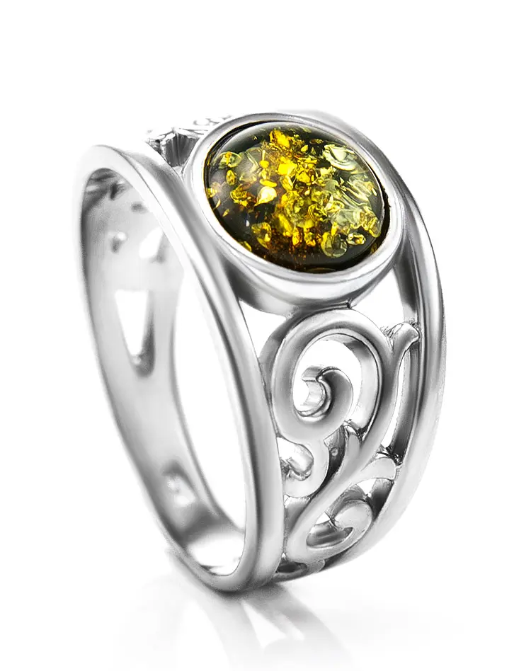 картинка Роскошное кольцо с натуральным зелёным янтарём «Шахерезада» в онлайн магазине
