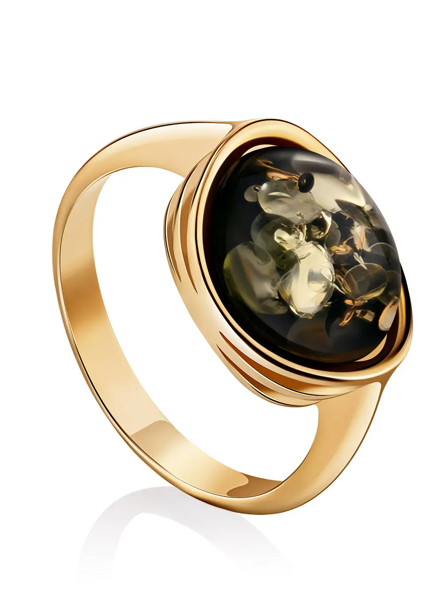 картинка Изящное кольцо «Амиго» из золота с натуральным зелёным янтарём в онлайн магазине