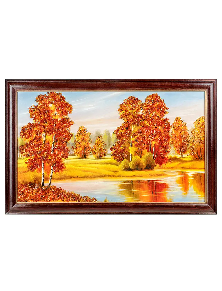картинка Красивая картина «Озеро в березовом лесу» с натуральным янтарём в онлайн магазине