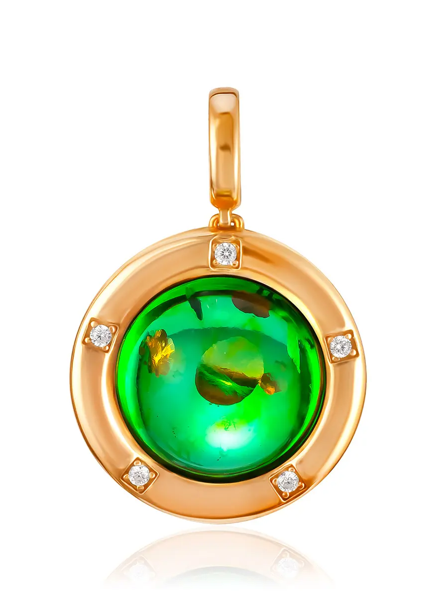 картинка Подвеска из позолоченного серебра с натуральным тонированным изумрудным янтарём «Ампир» в онлайн магазине