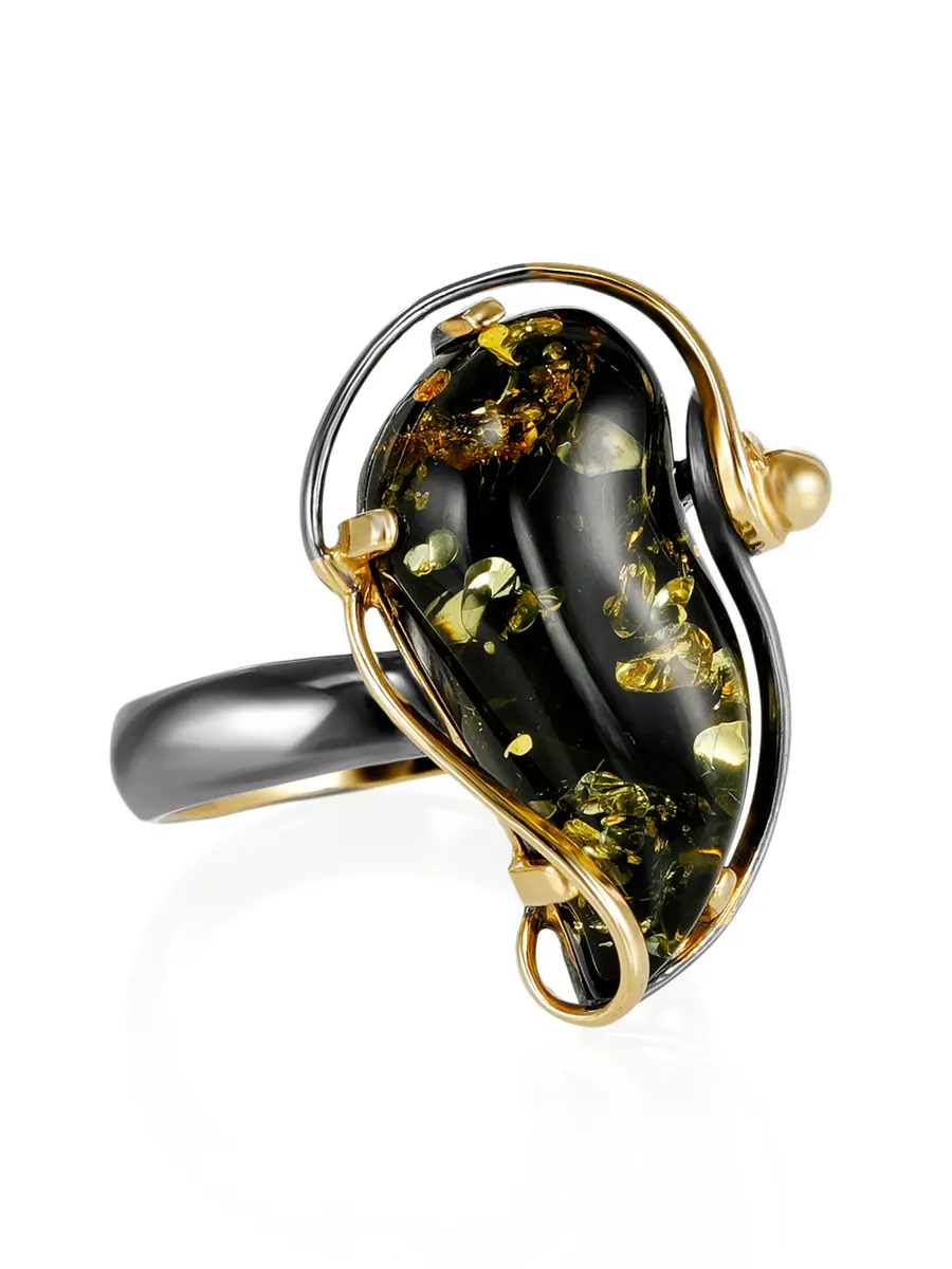 картинка Изысканное кольцо из позолоченного серебра и янтаря «Риальто» в онлайн магазине