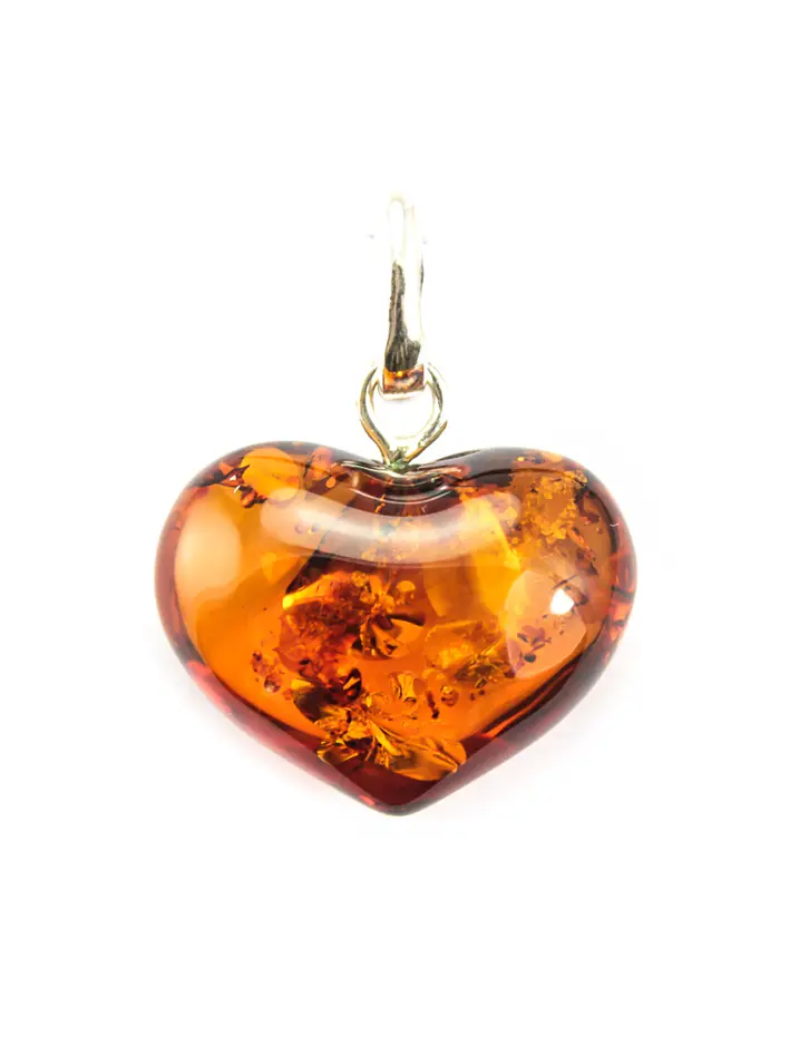 картинка Кулон из натурального цельного янтаря «Сердце» цвета коньяка в онлайн магазине