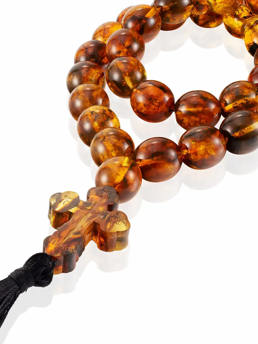 картинка Чётки из формованного янтаря с крестом — янтарные православные чётки ручной сборки в онлайн магазине