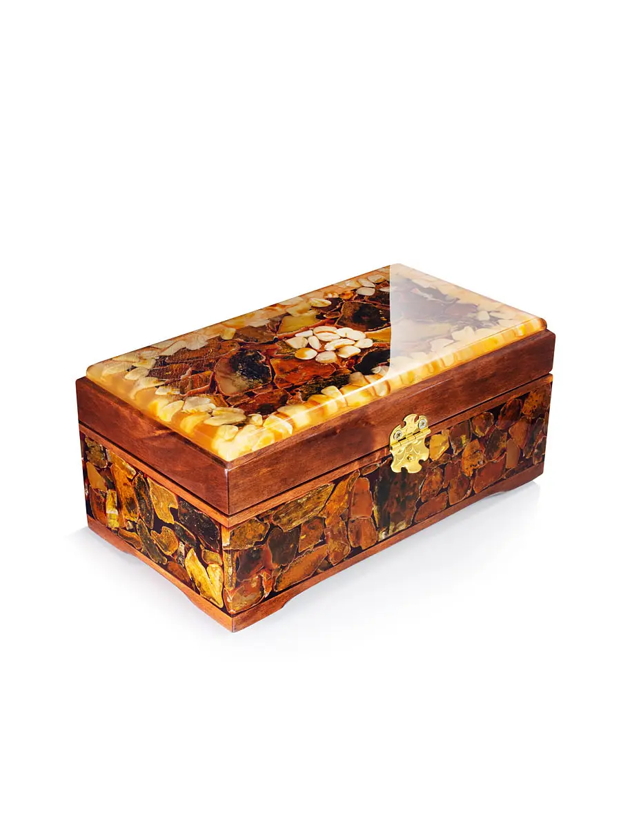 картинка Деревянная шкатулка для украшений с мозаикой из натурального янтаря в онлайн магазине