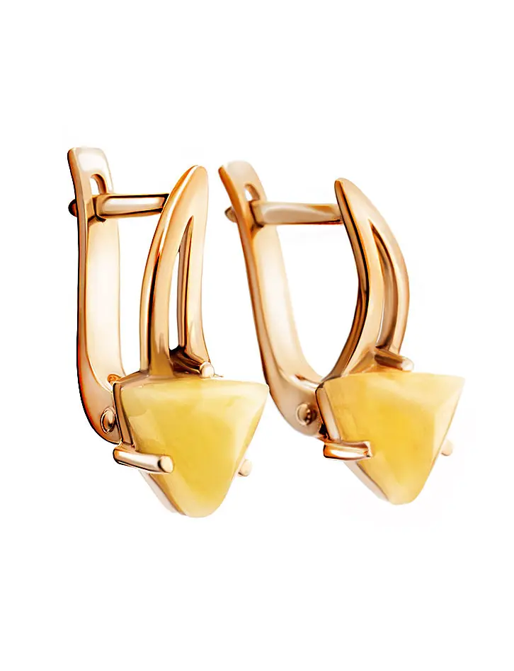 картинка Небольшие изящные серьги из золота и медового янтаря «Астер» в онлайн магазине