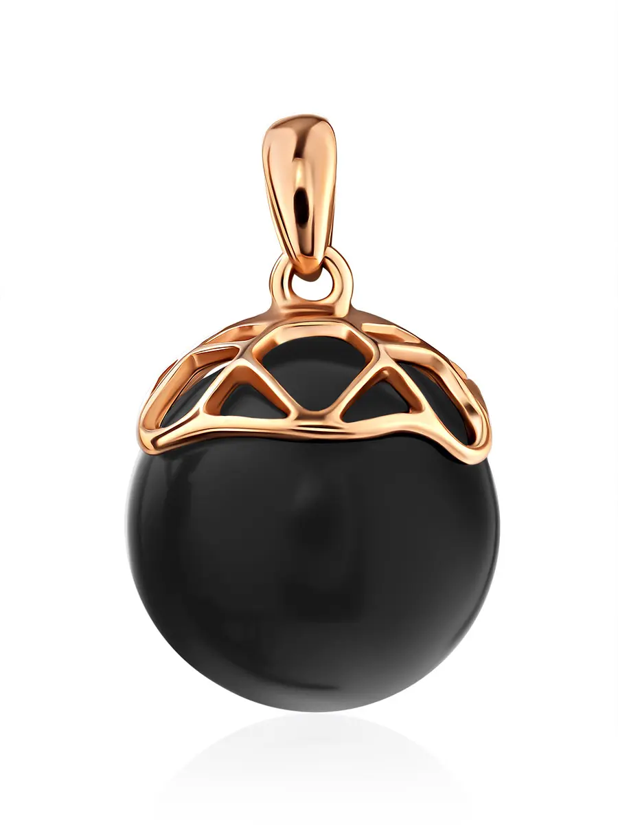 картинка Эффектный кулон-шар «Сен Жермен» из серебра с позолотой и янтаря в онлайн магазине