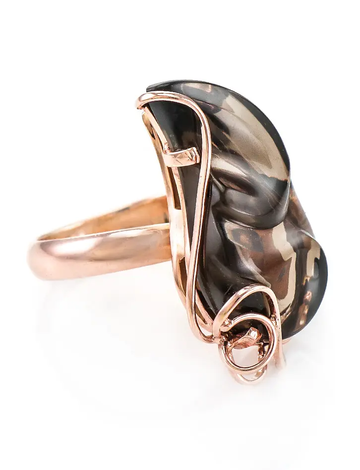 картинка Роскошное кольцо из позолоченного серебра с дымчатым кварцем «Серенада» в онлайн магазине