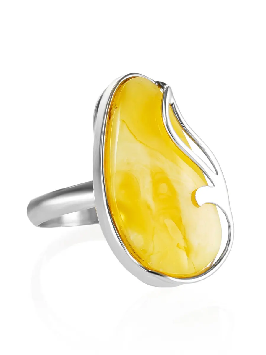 картинка Крупное серебряное кольцо с натуральным пейзажным янтарем  «Маньяна» в онлайн магазине