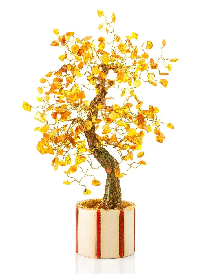 картинка Денежное дерево из янтаря в керамическом стаканчике ручной работы в онлайн магазине