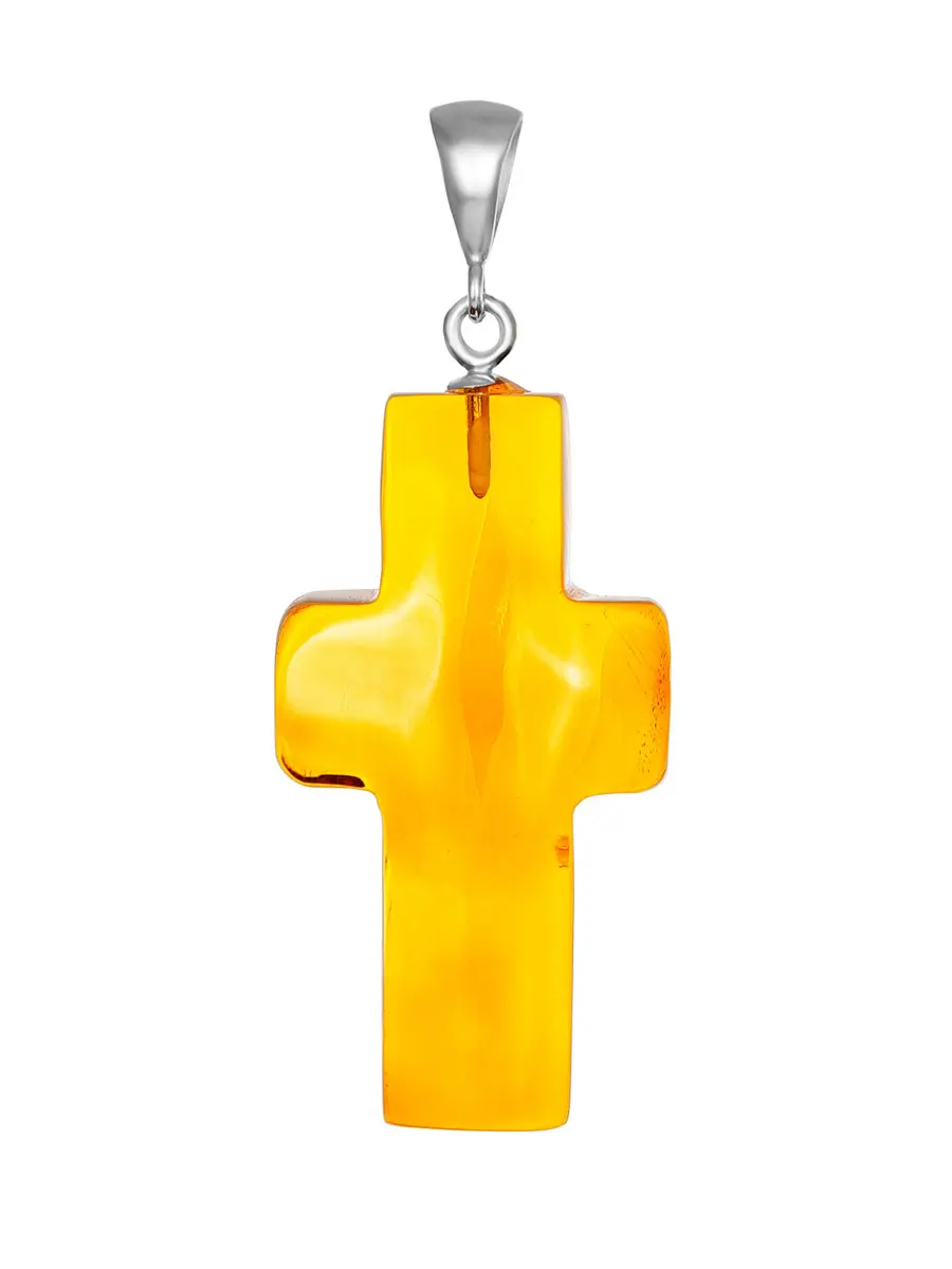 картинка Подвеска-крестик из натурального янтаря золотистого цвета в онлайн магазине