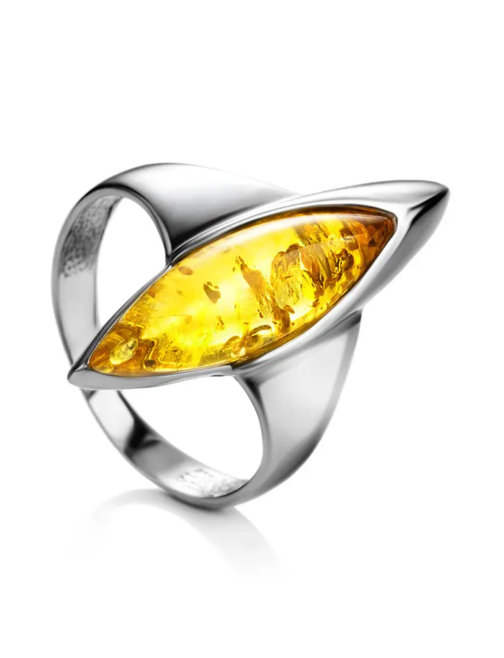 картинка Изящное удлинённое кольцо из серебра и лимонного янтаря «Гауди» в онлайн магазине