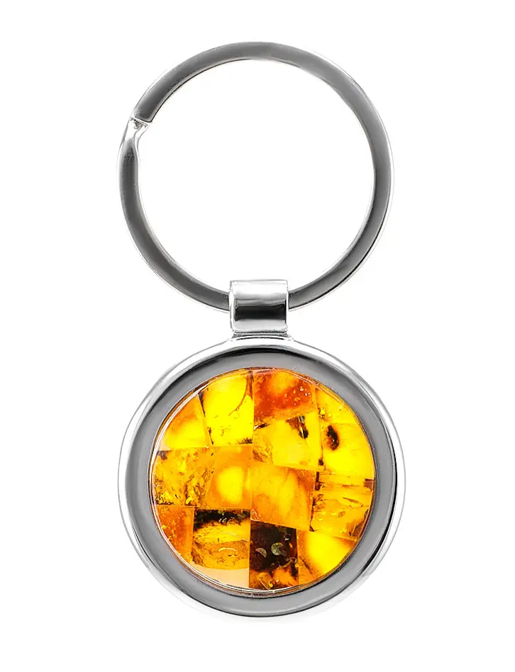 картинка Круглый брелок для ключей, украшенный натуральным янтарём в онлайн магазине