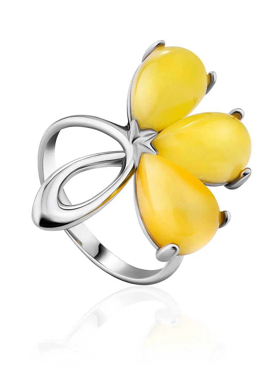 картинка Нежное кольцо из натурального балтийского медового янтаря «Одуванчик» в онлайн магазине
