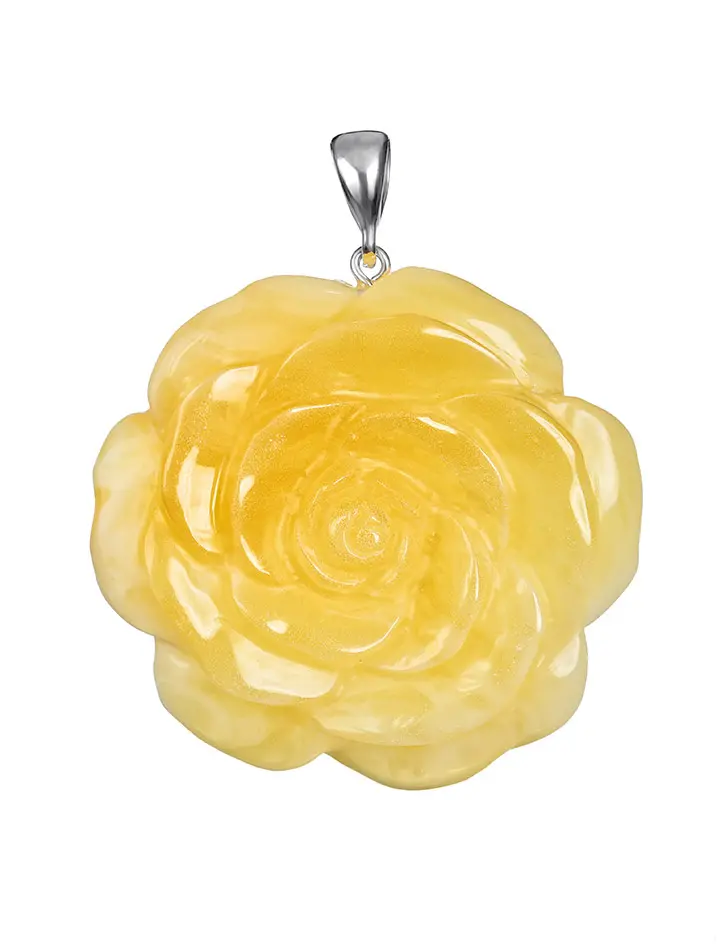 картинка Изысканная подвеска из натурального резного янтаря медового цвета «Солнечная роза» в онлайн магазине