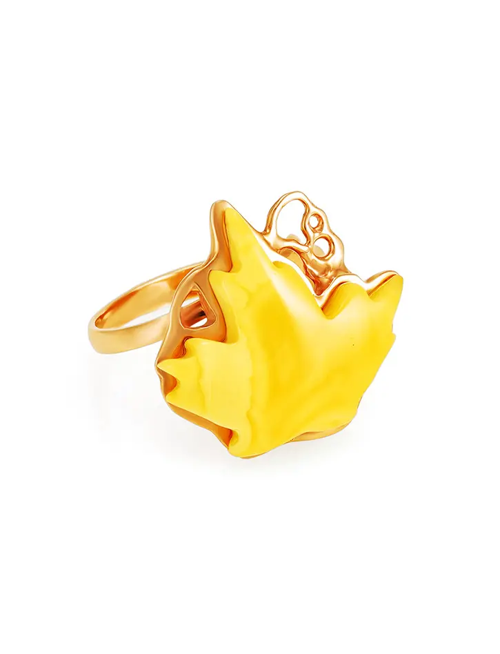 картинка Кольцо в форме кленового листа из золота и натурального янтаря «Канада» в онлайн магазине