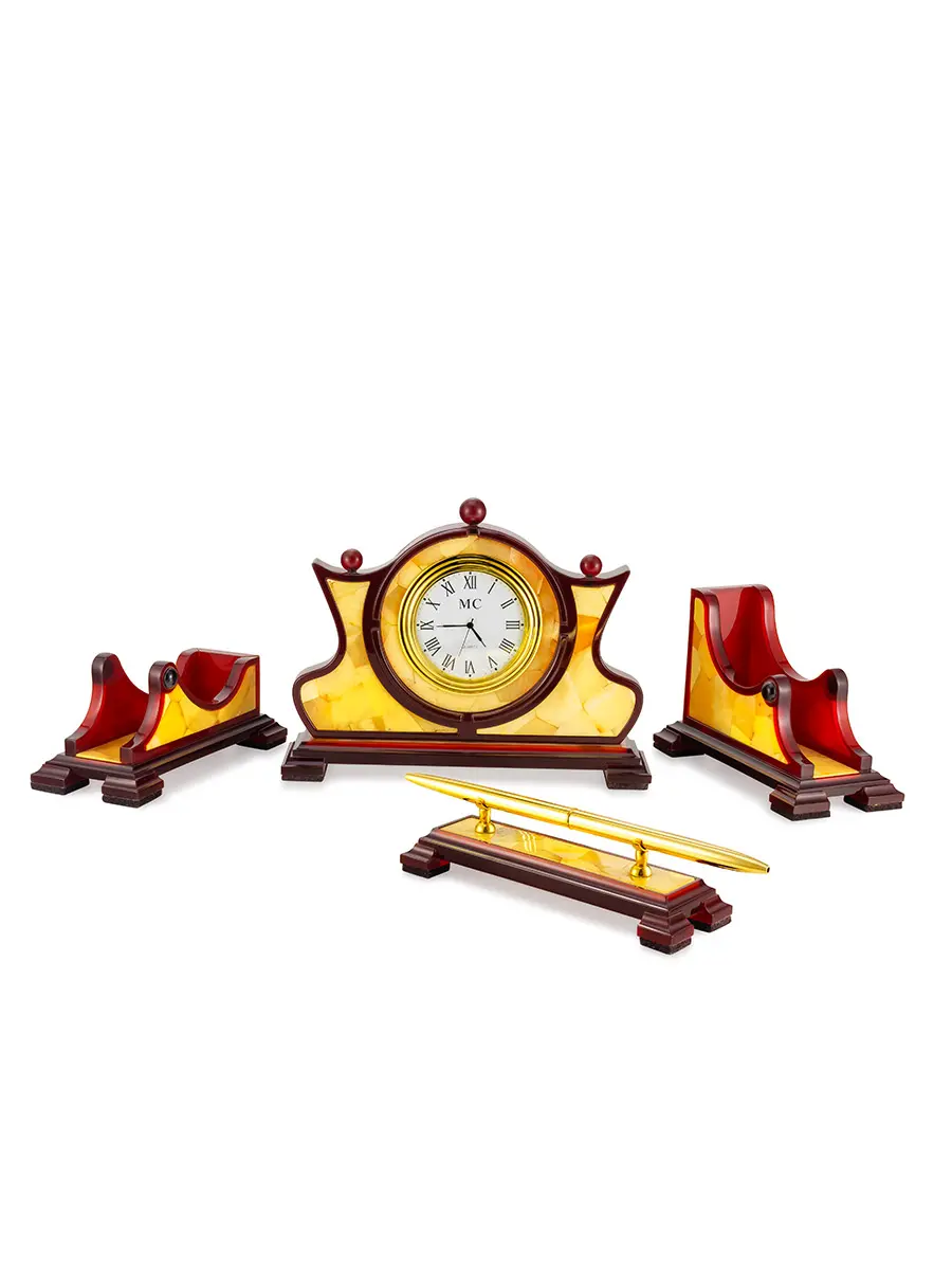 картинка Настольный письменный прибор из 4 предметов «Штандарт» из натурального янтаря в онлайн магазине