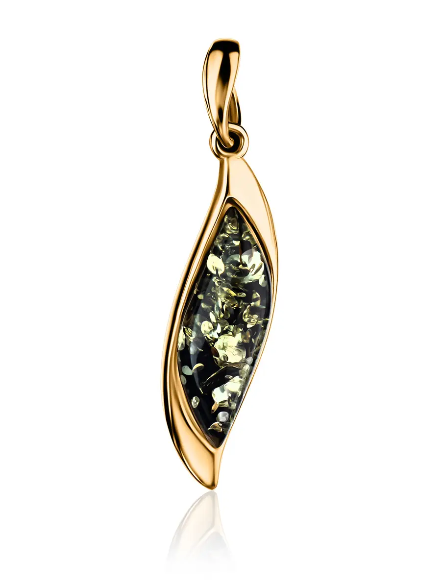 картинка Нежный кулон из золота с натуральным янтарём зелёного цвета «Капелла» в онлайн магазине