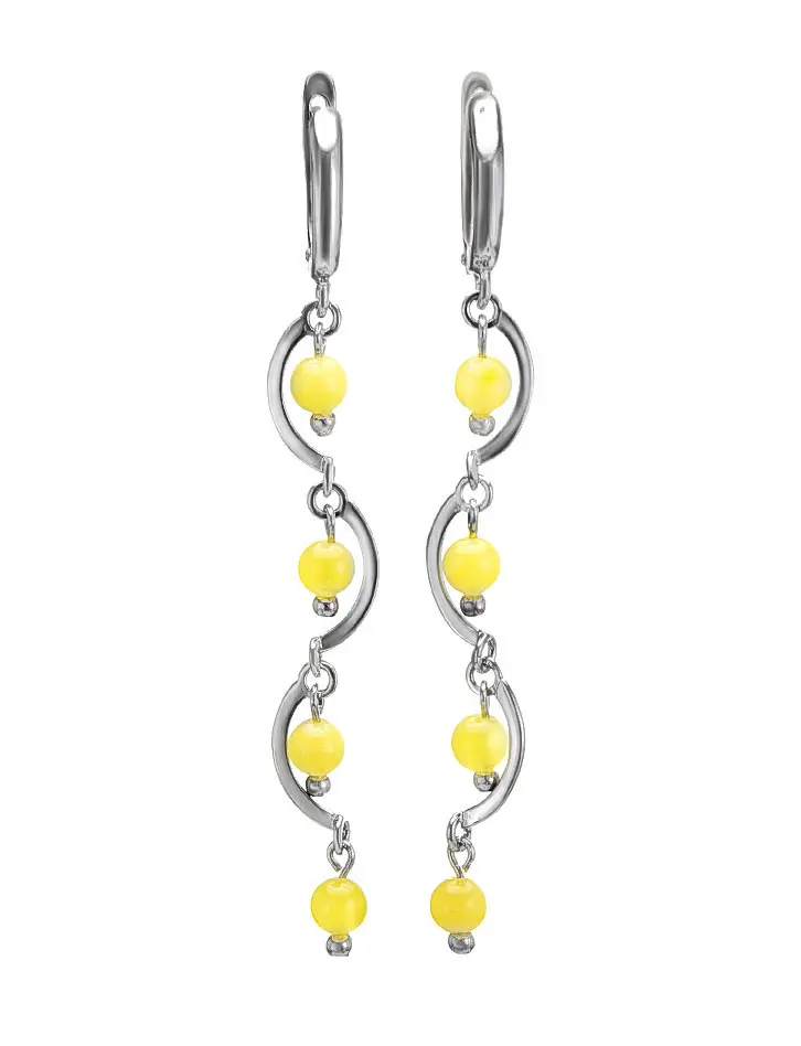 картинка Оригинальные серьги из серебра с натуральным янтарём медового цвета «Кармелита» в онлайн магазине