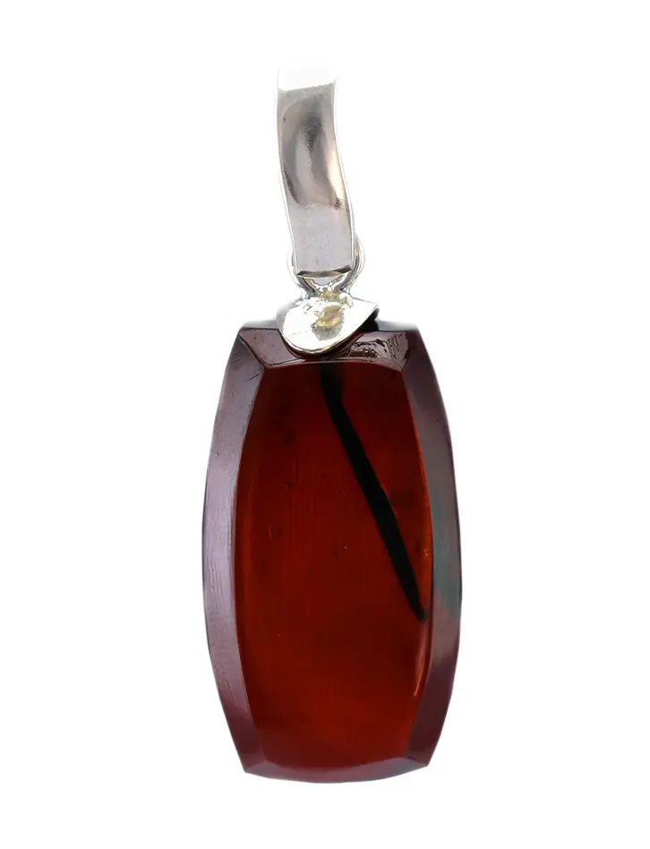 картинка Подвеска из натурального прозрачного янтаря насыщенного вишнёвого цвета с серебром в онлайн магазине
